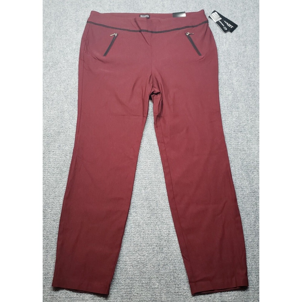 SOHO Ankle Pants Womens XL Maroon Red High Waist Pockets Casual Stretch New